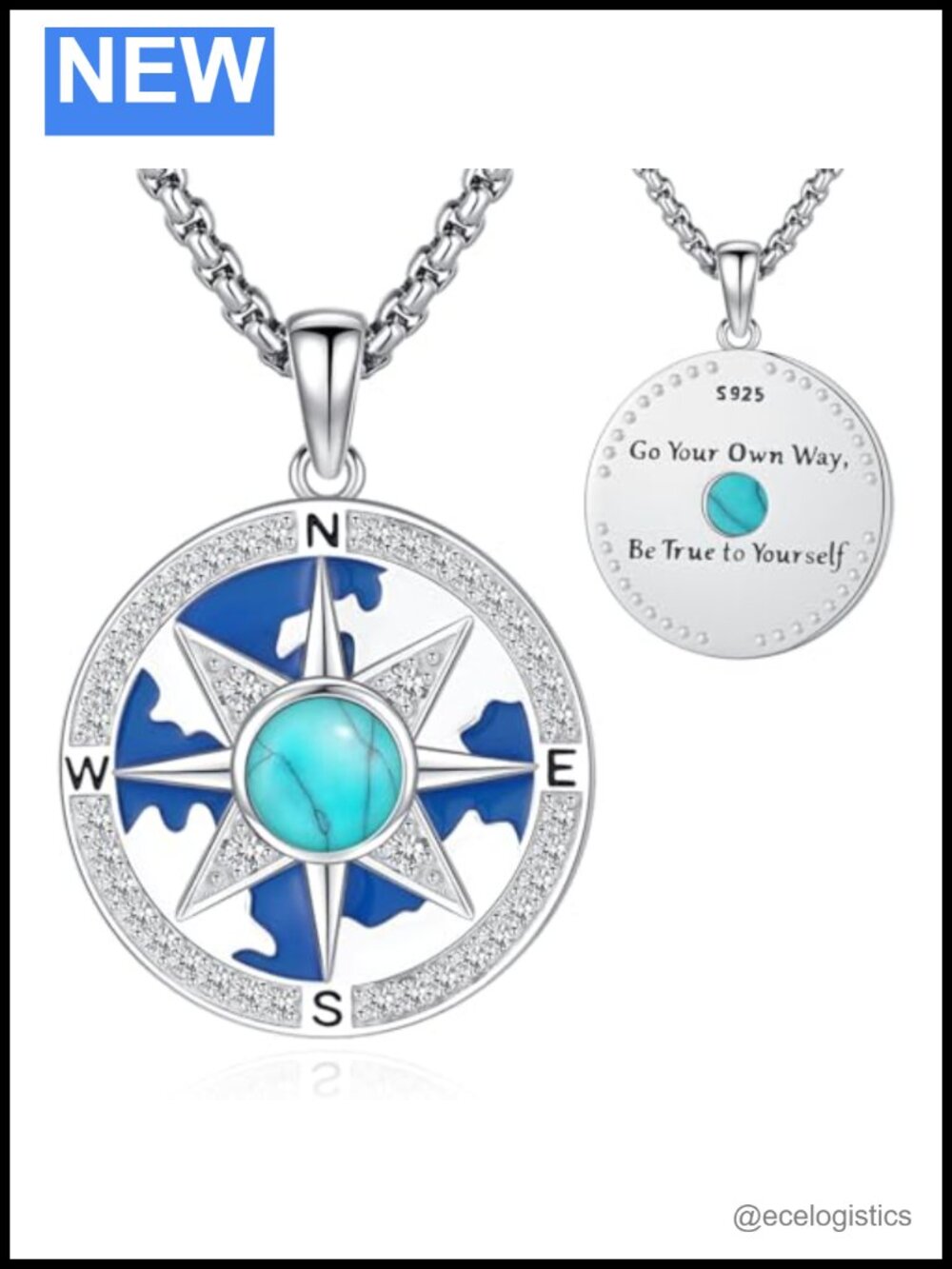 Compass Necklace Sterling Silver Rotatable Pendant Graduation Gift